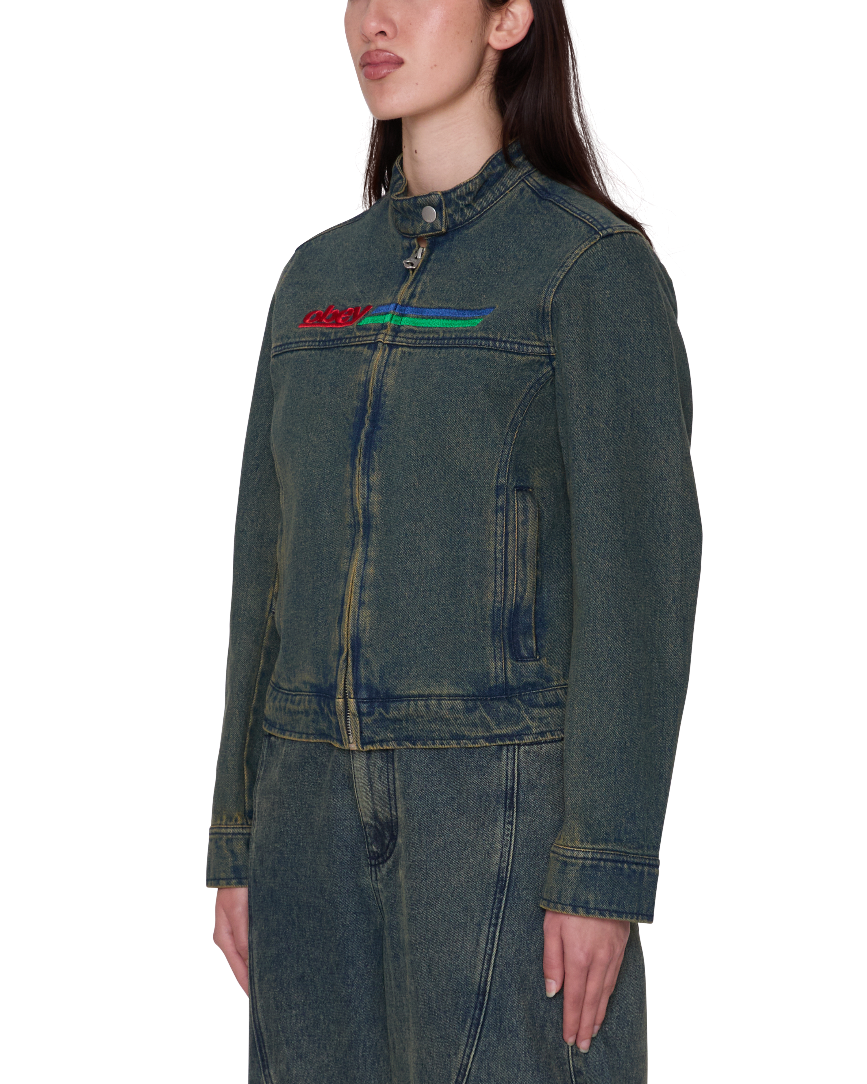 Obey Rove Moto Jacket Yellow Tint Wash Damen Jeansjacke Denim blau gelb